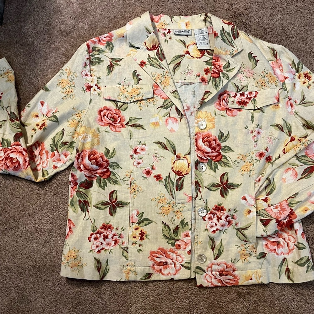 Floral Women's Jacket by Coldwater Creek - Cream and Pink